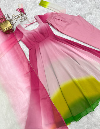 Multi Colour Elegant Colorful Fox Georgette Anarkali Set – Perfect for Festive & Wedding Wear ClothsVilla