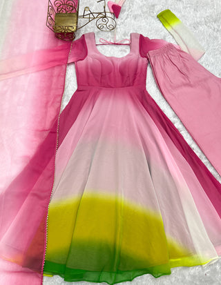 Multi Colour Elegant Colorful Fox Georgette Anarkali Set – Perfect for Festive & Wedding Wear ClothsVilla