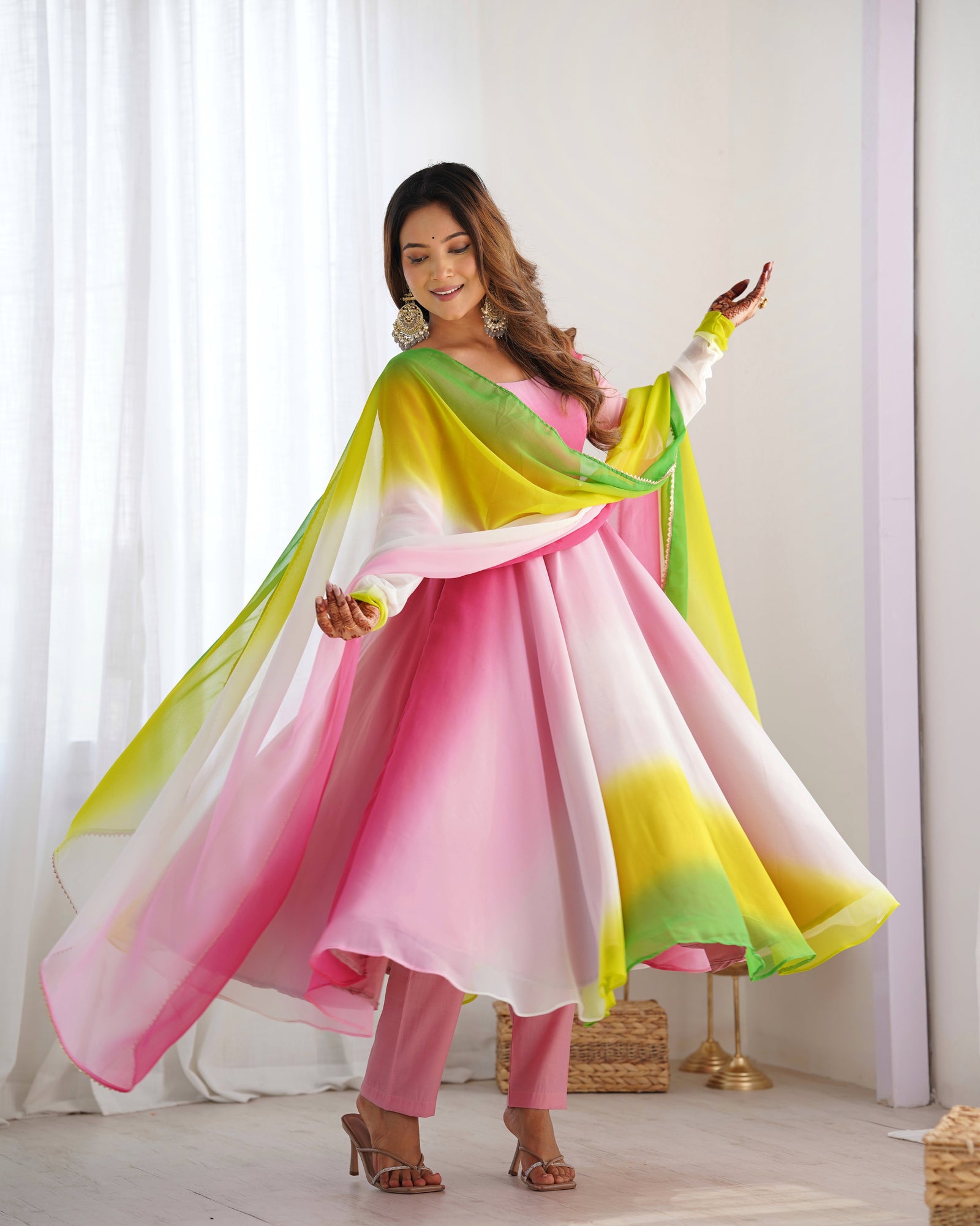 Multi Colour Elegant Colorful Fox Georgette Anarkali Set – Perfect for Festive & Wedding Wear ClothsVilla