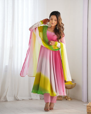 Multi Colour Elegant Colorful Fox Georgette Anarkali Set – Perfect for Festive & Wedding Wear ClothsVilla
