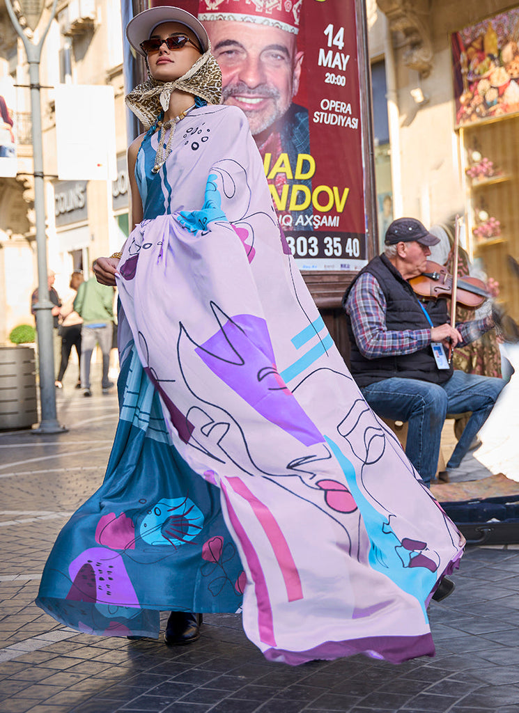 Multi Colour Elegant Crepe Silk Saree with Digital Print – Party & Traditional Wear ClothsVilla