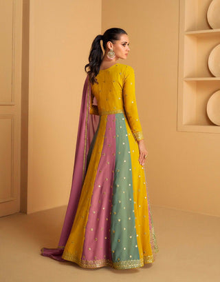 Multi Colour Elegant Embroidered Faux Georgette Gown with Dupatta ClothsVilla