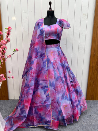 Multi Colour Elegant Multi-Floral Organza Silk Lehenga Choli – Fully Stitched with Dupatta & Fancy Blouse