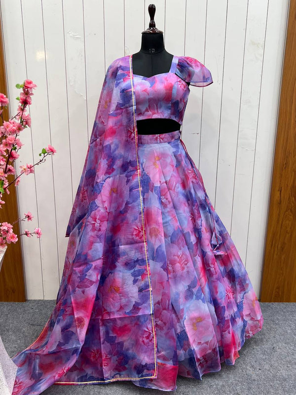 Multi Colour Elegant Multi-Floral Organza Silk Lehenga Choli – Fully Stitched with Dupatta & Fancy Blouse