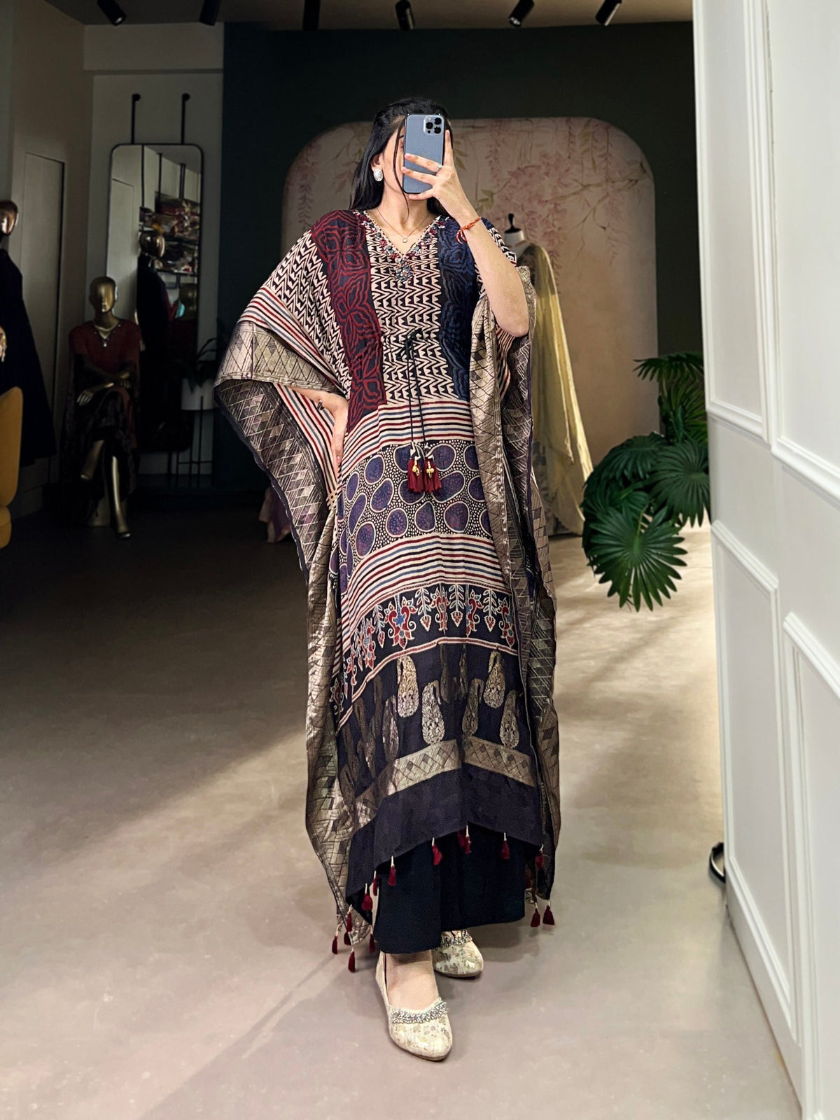 Multi Colour Elegant Pure Viscose Handwork Kaftan with Zari Border ClothsVilla Main image