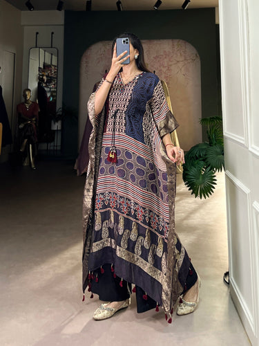 Multi Colour Elegant Pure Viscose Handwork Kaftan with Zari Border ClothsVilla