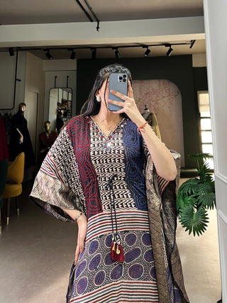 Multi Colour Elegant Pure Viscose Handwork Kaftan with Zari Border ClothsVilla
