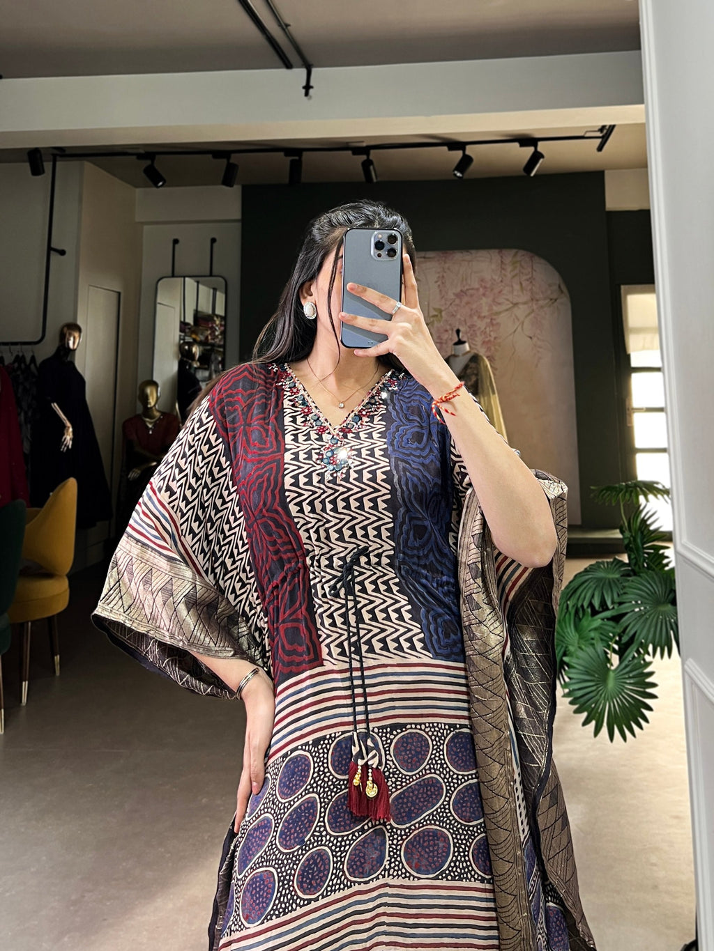 Multi Colour Elegant Pure Viscose Handwork Kaftan with Zari Border ClothsVilla