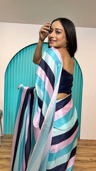 Multi Colour Elegant Satin Crepe Silk Digital Print Ready-to-Wear Saree ClothsVilla