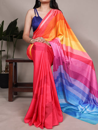 Multi Colour Elegant Satin Silk Printed Saree with Banglory Blouse Piece – Soft, Lustrous & Timeless Ethnic Drape ClothsVilla