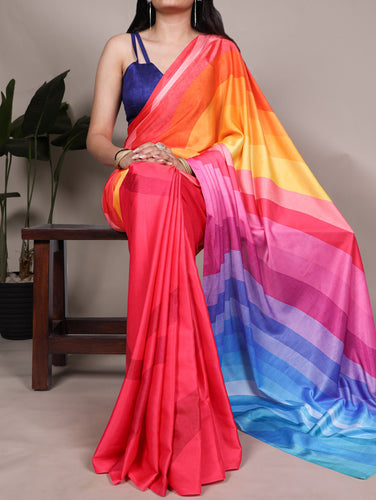 Multi Colour Elegant Satin Silk Printed Saree with Banglory Blouse Piece – Soft, Lustrous & Timeless Ethnic Drape ClothsVilla