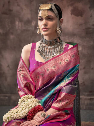 Multi Colour Graceful Art Silk Printed Handloom Saree with Unstitched Blouse Piece ClothsVilla