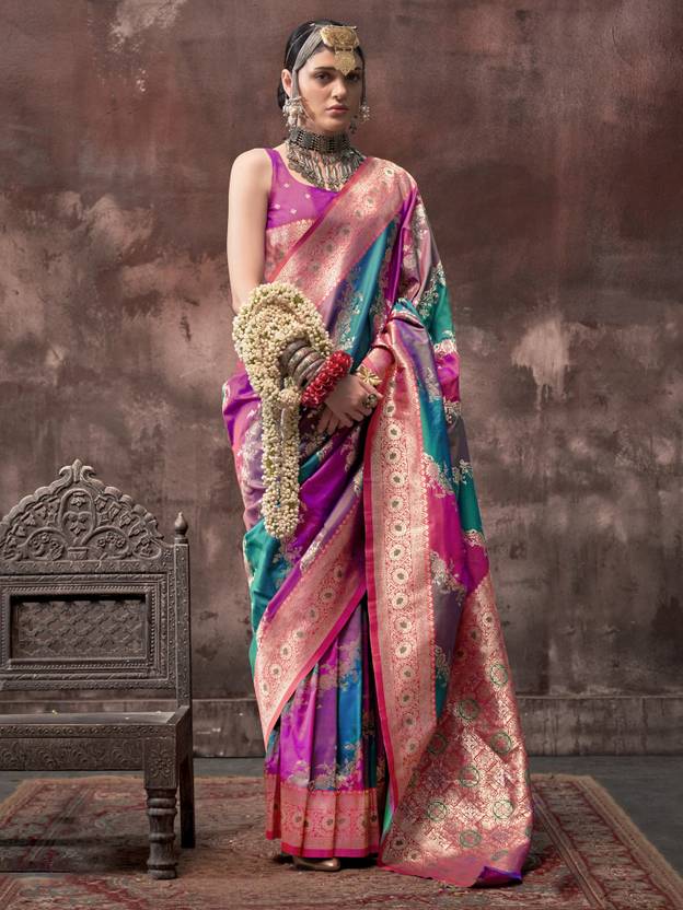 Multi Colour Graceful Art Silk Printed Handloom Saree with Unstitched Blouse Piece ClothsVilla