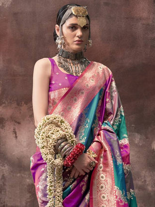 Multi Colour Graceful Art Silk Printed Handloom Saree with Unstitched Blouse Piece ClothsVilla