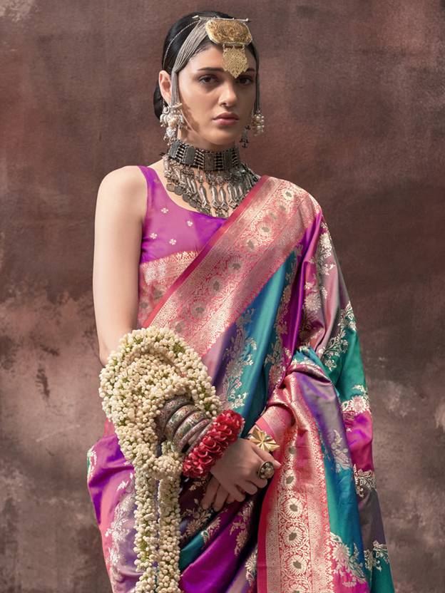 Multi Colour Graceful Art Silk Printed Handloom Saree with Unstitched Blouse Piece ClothsVilla