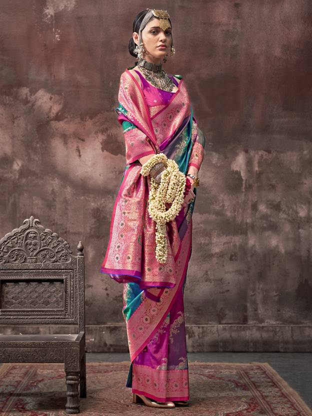 Multi Colour Graceful Art Silk Printed Handloom Saree with Unstitched Blouse Piece ClothsVilla
