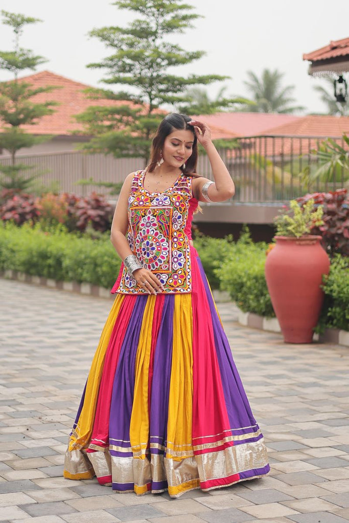 Multi Colour Lehenga with Real Mirror Work Blouse ClothsVilla