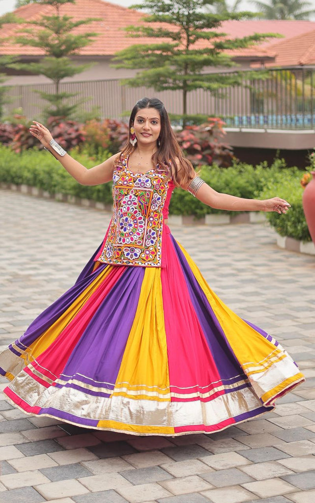 Multi Colour Lehenga with Real Mirror Work Blouse ClothsVilla