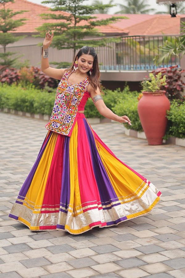 Multi Colour Lehenga with Real Mirror Work Blouse ClothsVilla