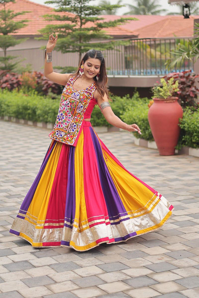 Multi Colour Lehenga with Real Mirror Work Blouse ClothsVilla