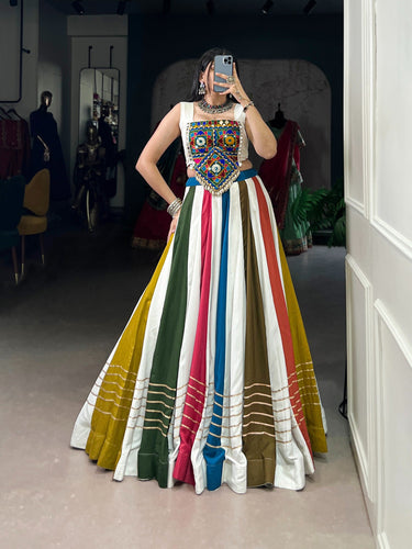 Multi Colour Mirror Work Gota Patti Lehenga ClothsVilla