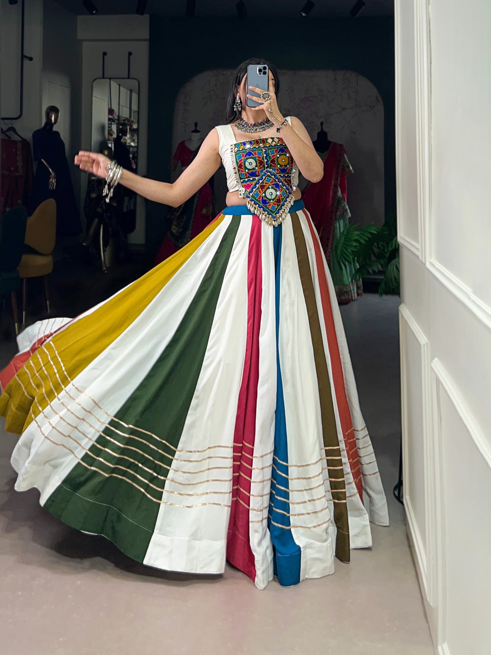 Multi Colour Mirror Work Gota Patti Lehenga ClothsVilla