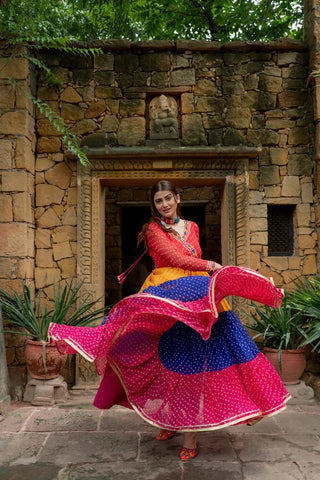 Multi Colour Premium Georgette 3-Layer Ruffle Anarkali Gown with Mirror Work ClothsVilla
