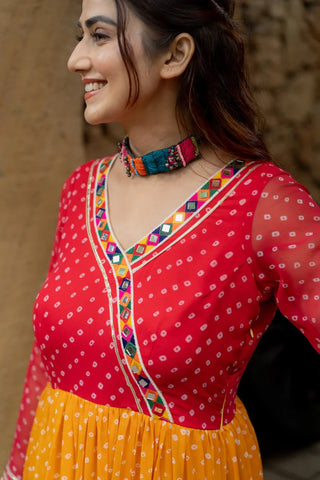Multi Colour Premium Georgette 3-Layer Ruffle Anarkali Gown with Mirror Work ClothsVilla