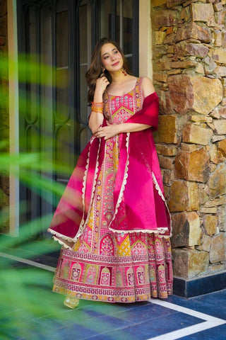 Multi Colour Premium Jimmy Organza Silk Digital Printed Anarkali Gown with Designer Georgette Dupatta ClothsVilla
