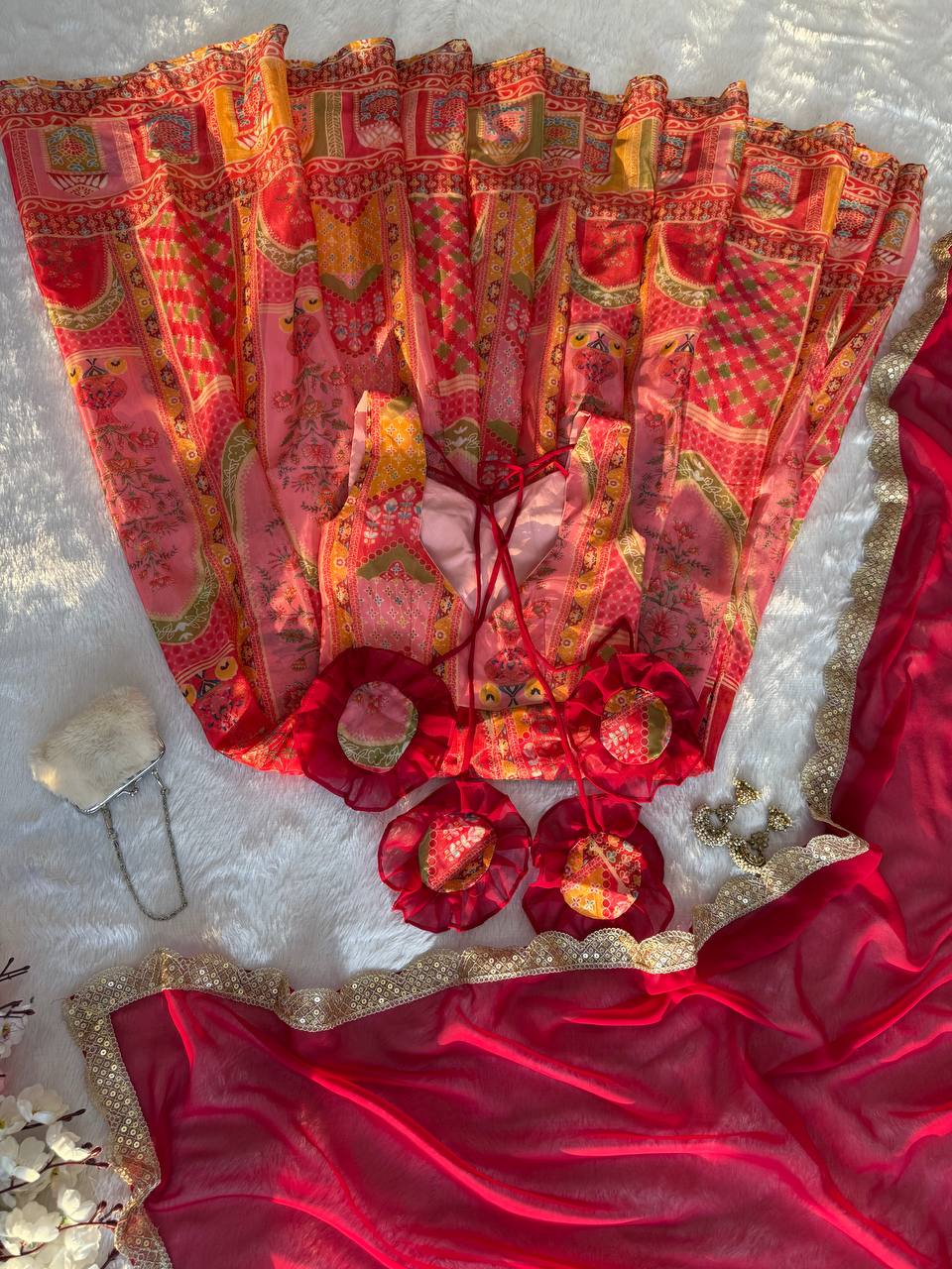 Multi Colour Premium Jimmy Organza Silk Digital Printed Anarkali Gown with Designer Georgette Dupatta ClothsVilla