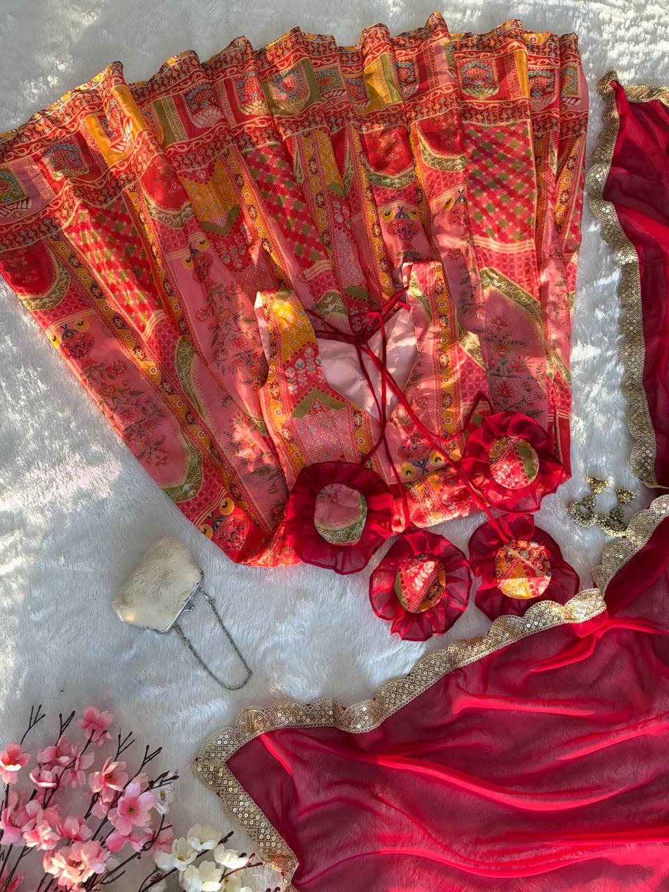 Multi Colour Premium Jimmy Organza Silk Digital Printed Anarkali Gown with Designer Georgette Dupatta ClothsVilla
