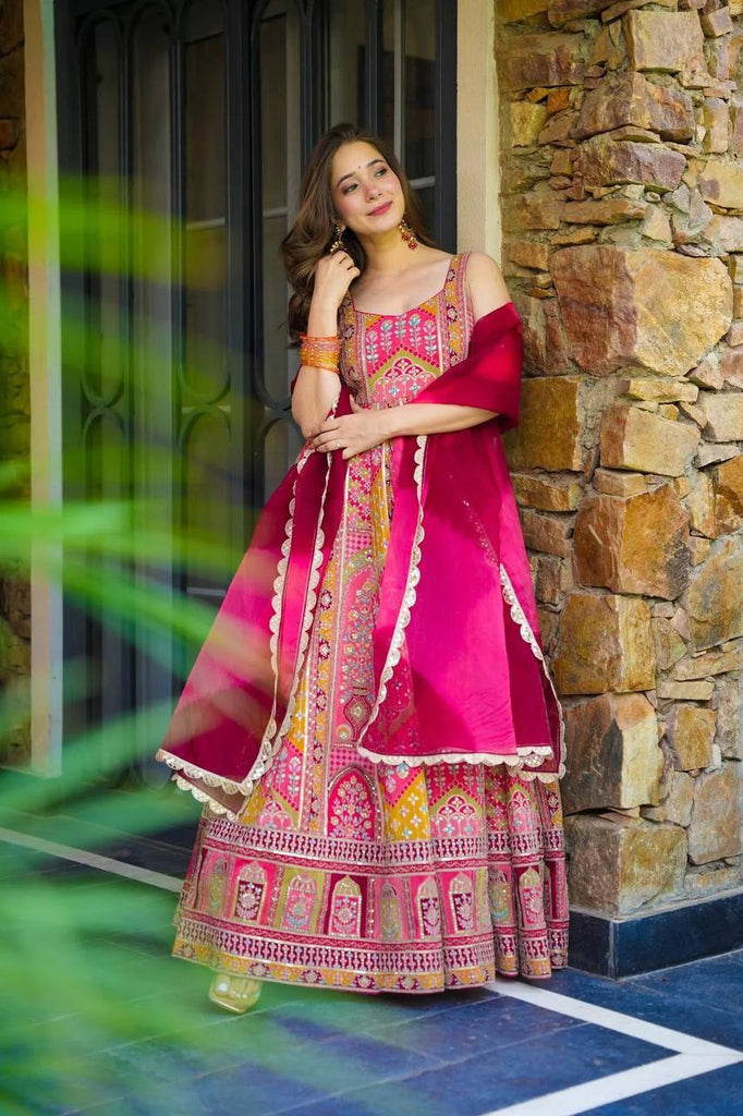 Multi Colour Premium Jimmy Organza Silk Digital Printed Anarkali Gown with Designer Georgette Dupatta ClothsVilla