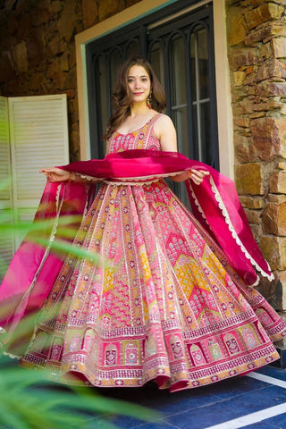 Multi Colour Premium Jimmy Organza Silk Digital Printed Anarkali Gown with Designer Georgette Dupatta ClothsVilla
