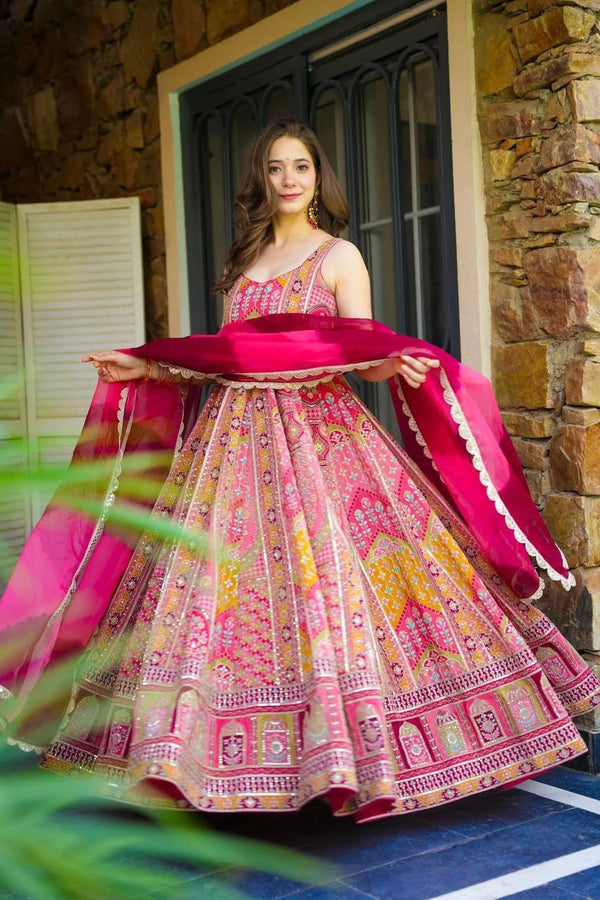 Multi Colour Premium Jimmy Organza Silk Digital Printed Anarkali Gown with Designer Georgette Dupatta ClothsVilla