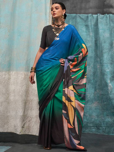 Multi Colour Printed Chanderi Crepe Saree with Unstitched Blouse ClothsVilla