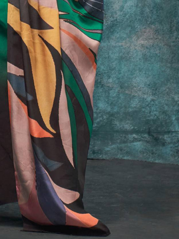 Multi Colour Printed Chanderi Crepe Saree with Unstitched Blouse ClothsVilla