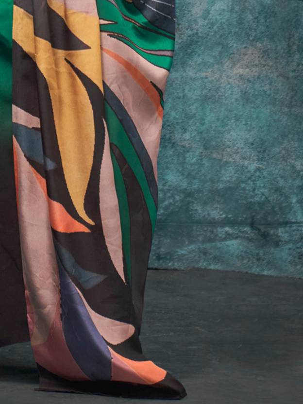 Multi Colour Printed Chanderi Crepe Saree with Unstitched Blouse ClothsVilla