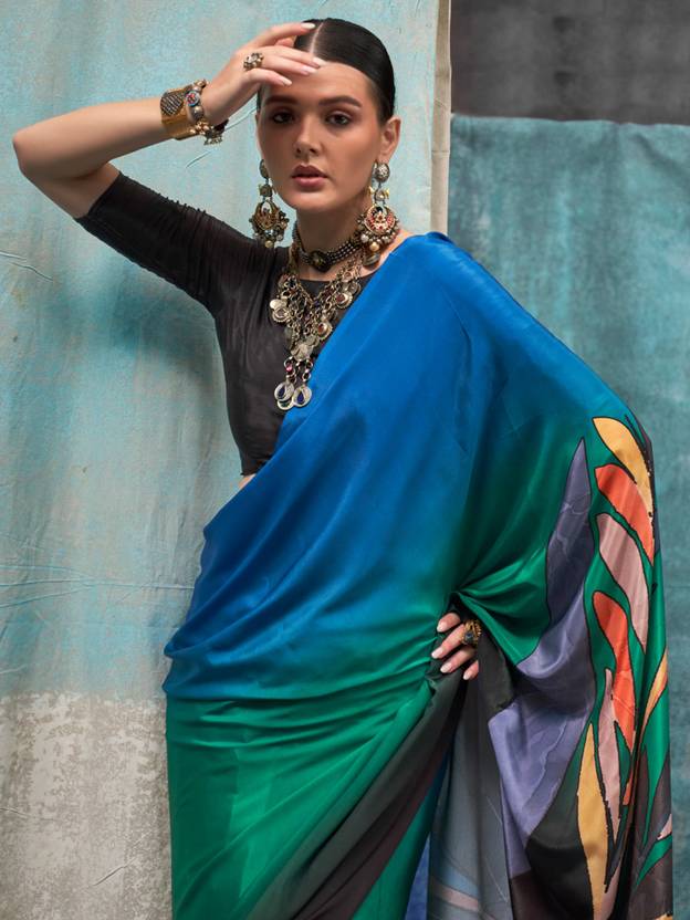 Multi Colour Printed Chanderi Crepe Saree with Unstitched Blouse ClothsVilla
