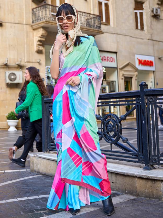 Multi Colour Printed Elegant Crepe Silk Saree with Digital Print – Party & Traditional Wear ClothsVilla