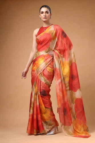 Multi Colour Satin Silk Printed Saree ClothsVilla