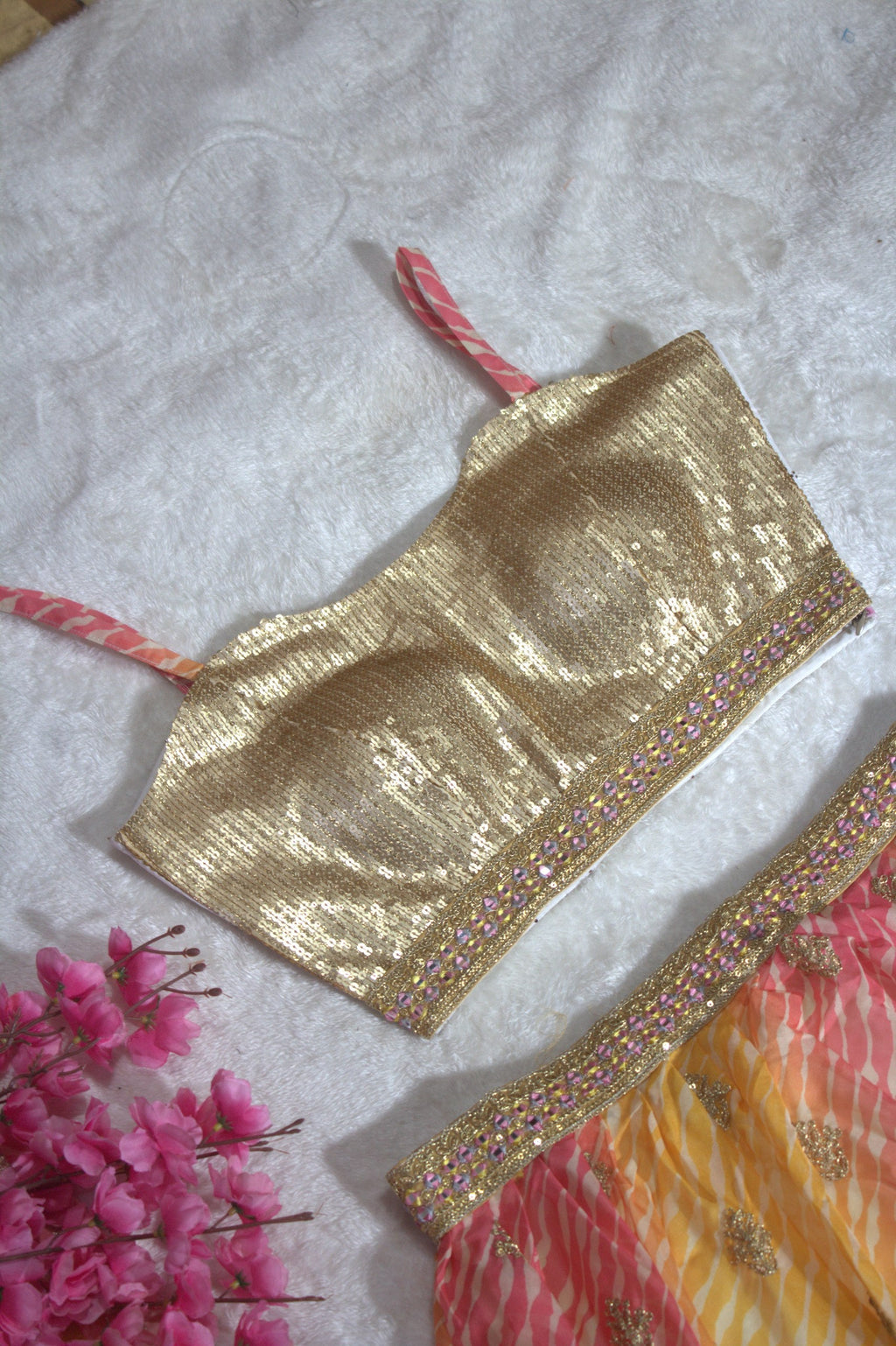 Multi Colour Semi-Stitched Organza Lehenga Choli with Sequins Embroidered Blouse & Printed Dupatta ClothsVilla