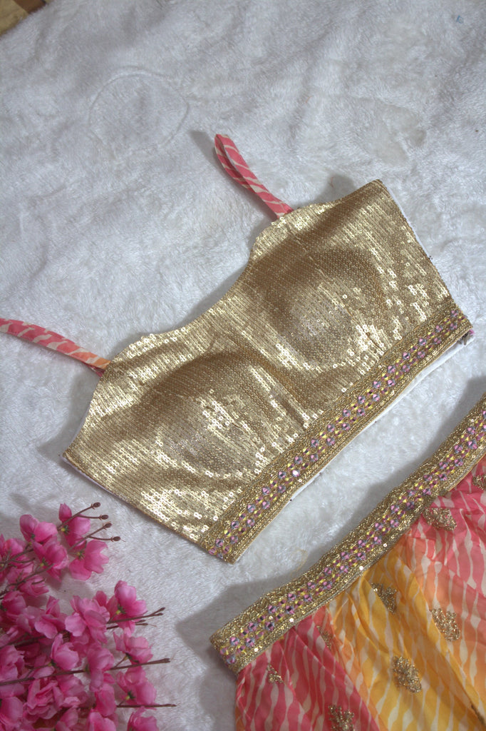 Multi Colour Semi-Stitched Organza Lehenga Choli with Sequins Embroidered Blouse & Printed Dupatta ClothsVilla