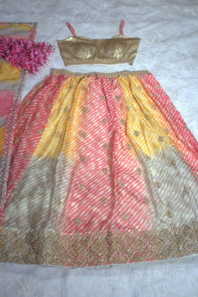 Multi Colour Semi-Stitched Organza Lehenga Choli with Sequins Embroidered Blouse & Printed Dupatta ClothsVilla
