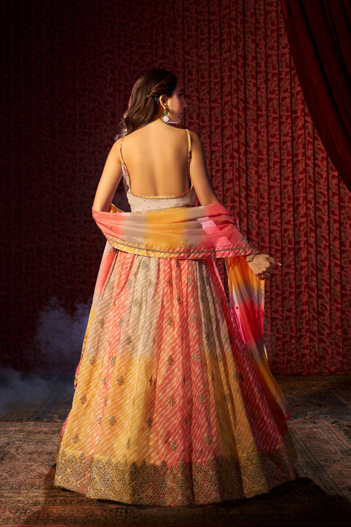 Multi Colour Semi-Stitched Organza Lehenga Choli with Sequins Embroidered Blouse & Printed Dupatta ClothsVilla
