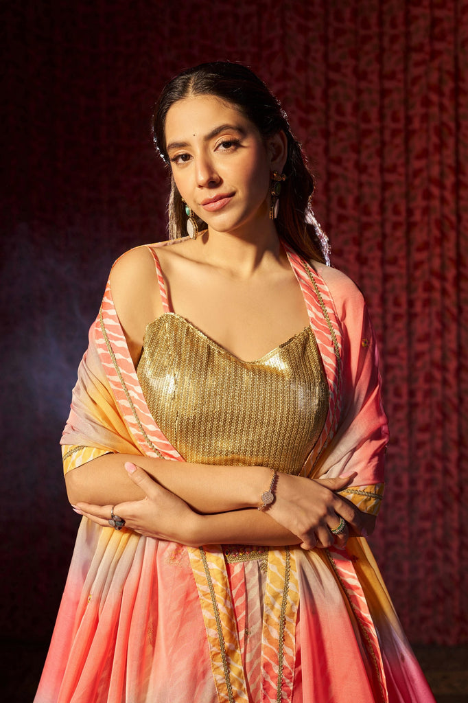 Multi Colour Semi-Stitched Organza Lehenga Choli with Sequins Embroidered Blouse & Printed Dupatta ClothsVilla