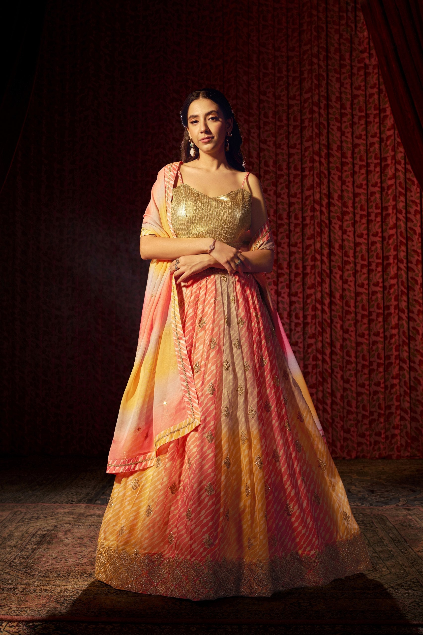 Multi Colour Semi-Stitched Organza Lehenga Choli with Sequins Embroidered Blouse & Printed Dupatta ClothsVilla Main image