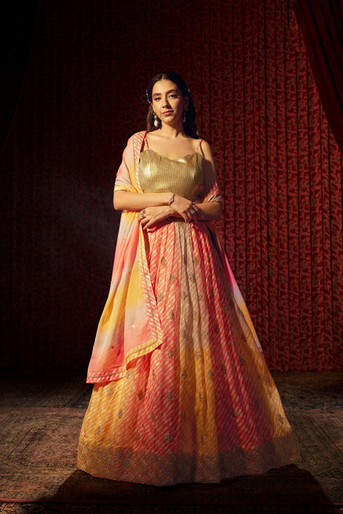 Multi Colour Semi-Stitched Organza Lehenga Choli with Sequins Embroidered Blouse & Printed Dupatta ClothsVilla Main image