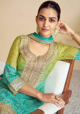 Multi Colour Stylish Embroidered Chinon Top & Plazo Set with Dupatta ClothsVilla