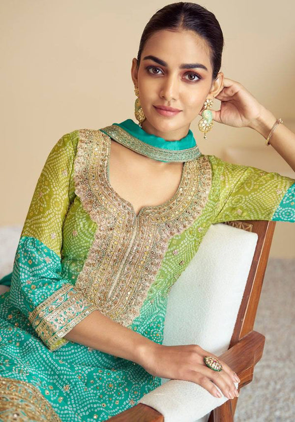Multi Colour Stylish Embroidered Chinon Top & Plazo Set with Dupatta ClothsVilla