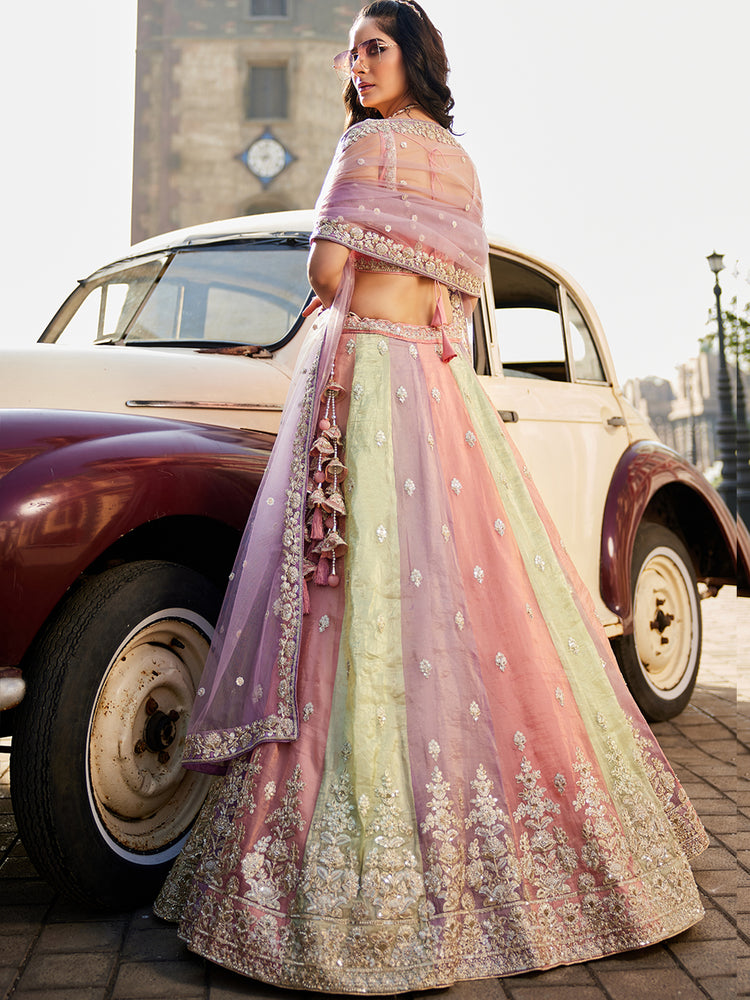 Multi colour Tissue Sequinse embroidery Semi-Stitched Lehenga choli & Dupatta ClothsVilla